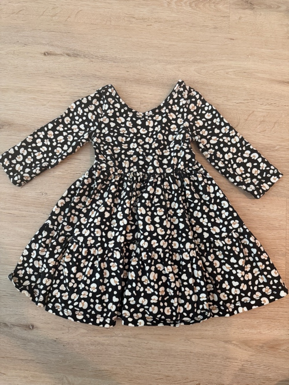 Janie and Jack Black Dress with Cream and Tan Leopard Spots
